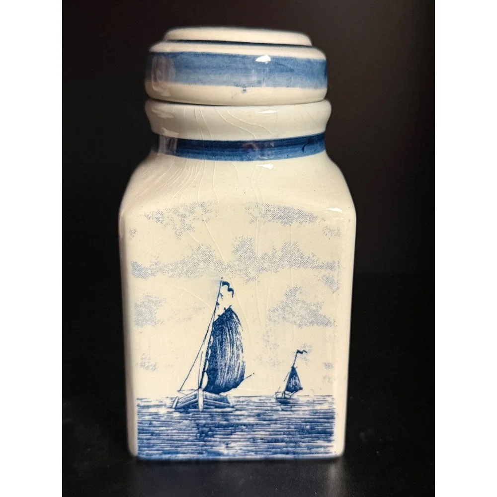 Delfts Blauw Handpainted Ceramic Spice Jar Windmill Ship Floral Made in Holland